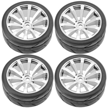 ShareGoo OD 2.55'' Rubber Tires w/Plastic Wheel Rims 12mm Hex Compatible with HSP Tamiya Kyosho Traxxas Sakura WLtoys 1/10 RC On