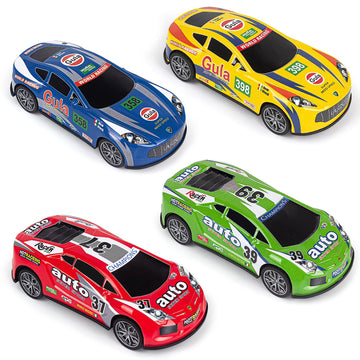 7 Inch Friction Powered Car Toys Set 4 Pack Push And Go Pull Back Race Trucks Toy Cars For Toddlers 1-3 4 5 6 Year Old Boys Girl
