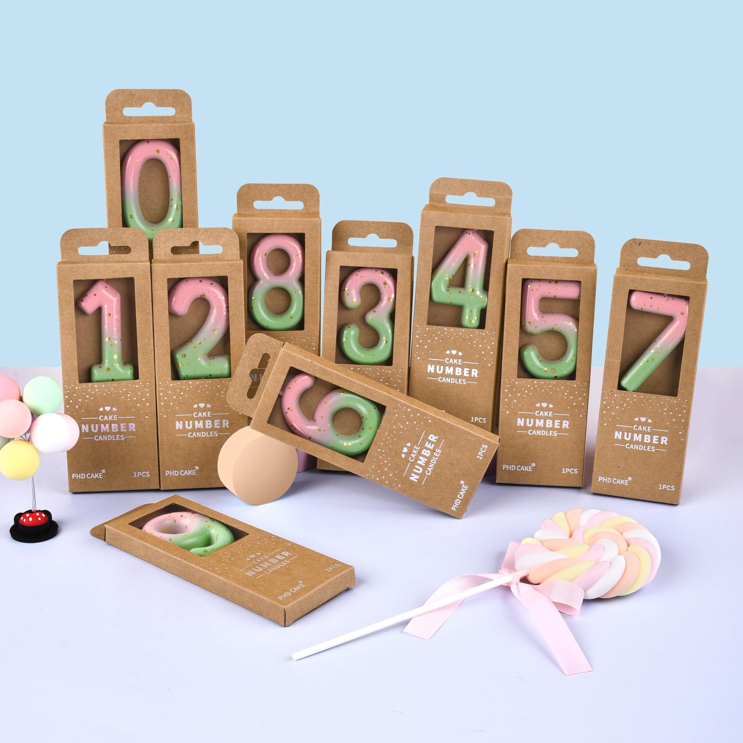 PHD CAKE 2.76 Inch Classical Pink Green Gold 7 Number Birthday Candles, Gold Number Candles, Cake Number Candles, Party Celebrat