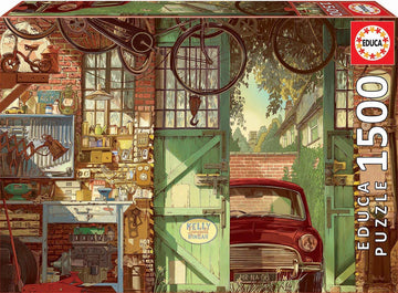 Educa - Old Garage, Arly Jones - 1500 Piece Jigsaw Puzzle - Puzzle Glue Included - Completed Image Measures 33.5' X 23.5' - Ages 14+ (18005)
