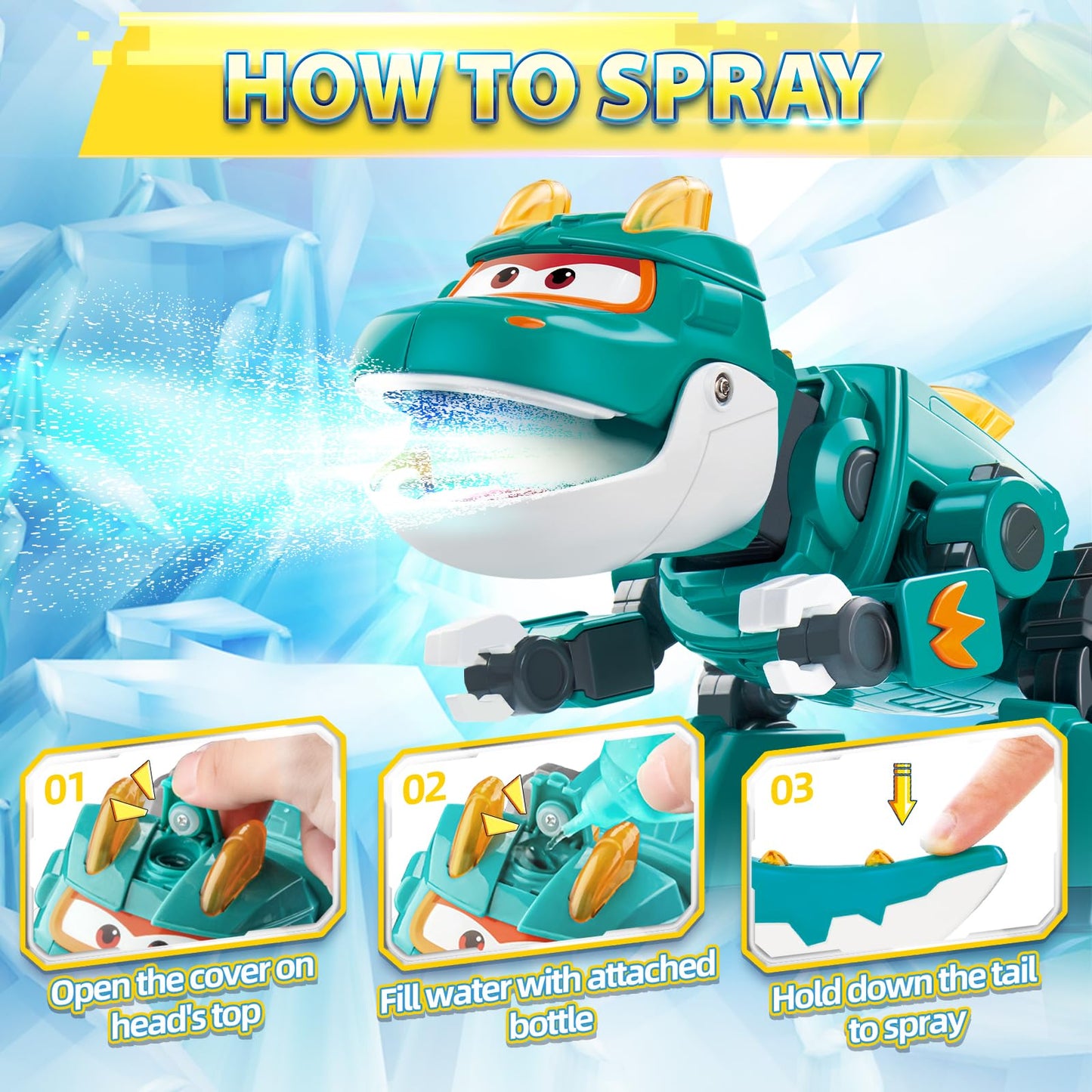 Super Wings Dinosaur Toys Tino - 15'' Green Robot with Spray, Lights & Roar Sounds, Action Figure for Kids 3-5, Model 760437