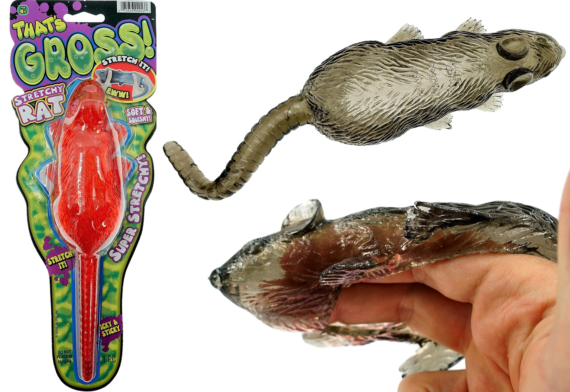 JA-RU Sticky Stretchy Rubber Rat Toys (1 Rat Toy) Squishy Sticky Fidget Toys for Kids. Funny Halloween Pranks, Joke, & Gag Gift.
