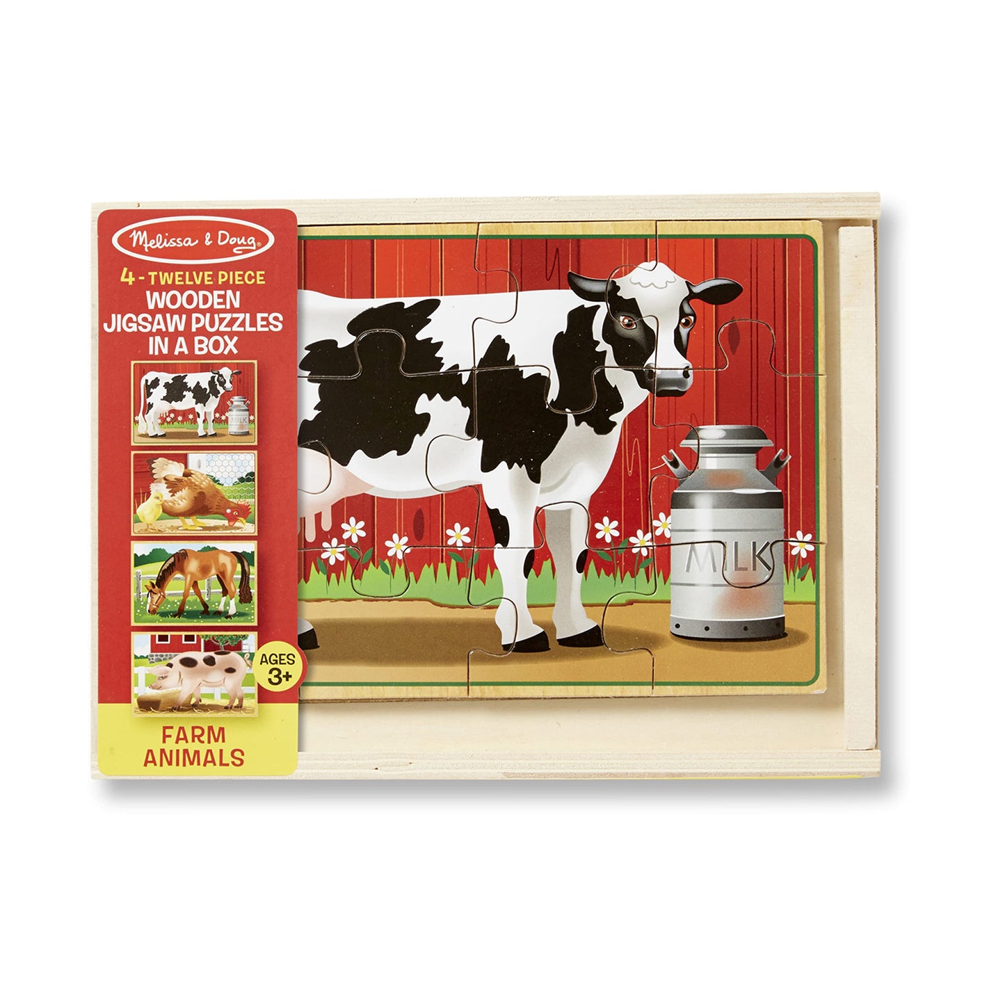 Melissa & Doug Farm 4-In-1 Wooden Jigsaw Puzzles In A Storage Box (48 Pcs Total), 12