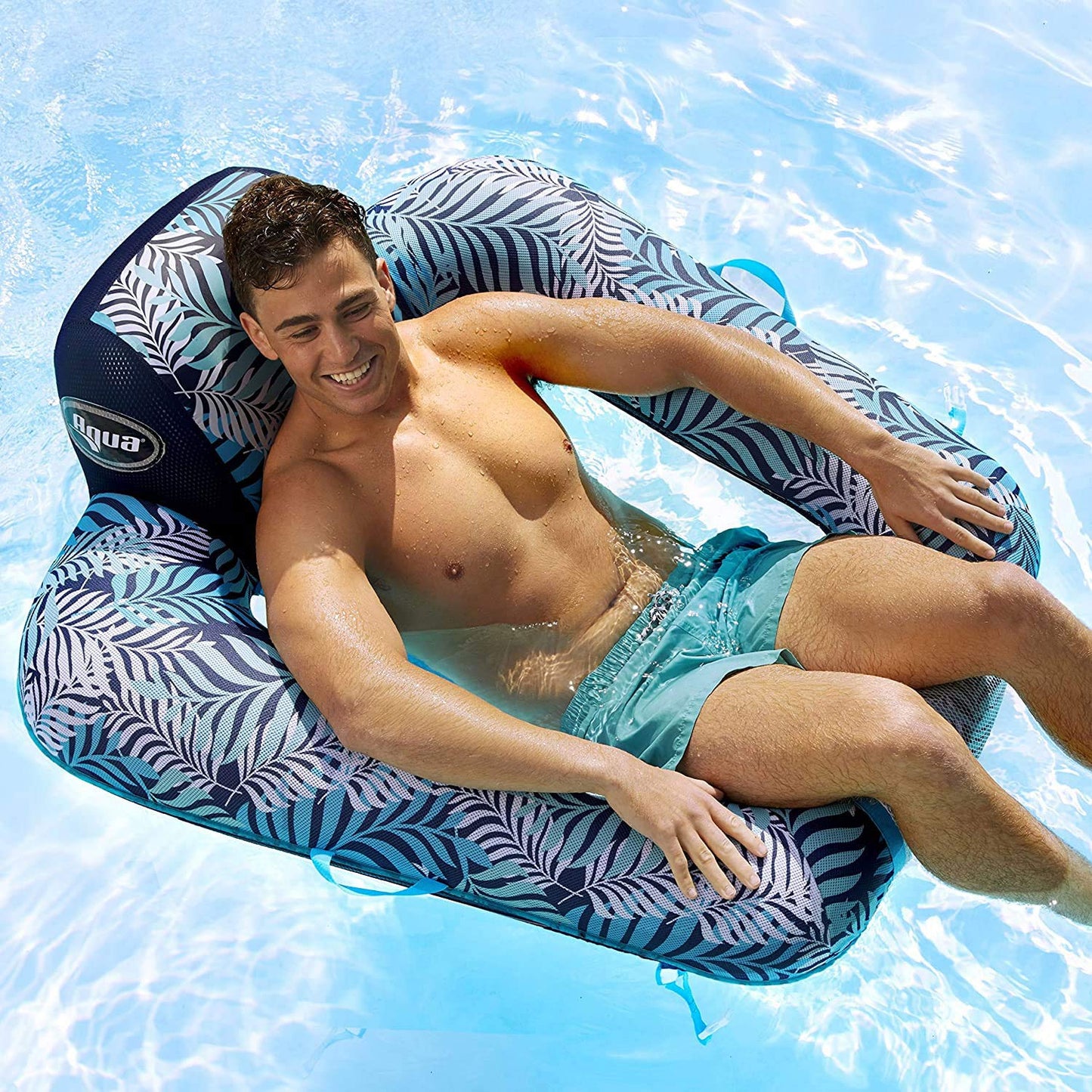 Aqua Zero Gravity Pool Chair Float - Inflatable  Heavy-Duty mature-themed Pool Chair for Floating - Blue Fern