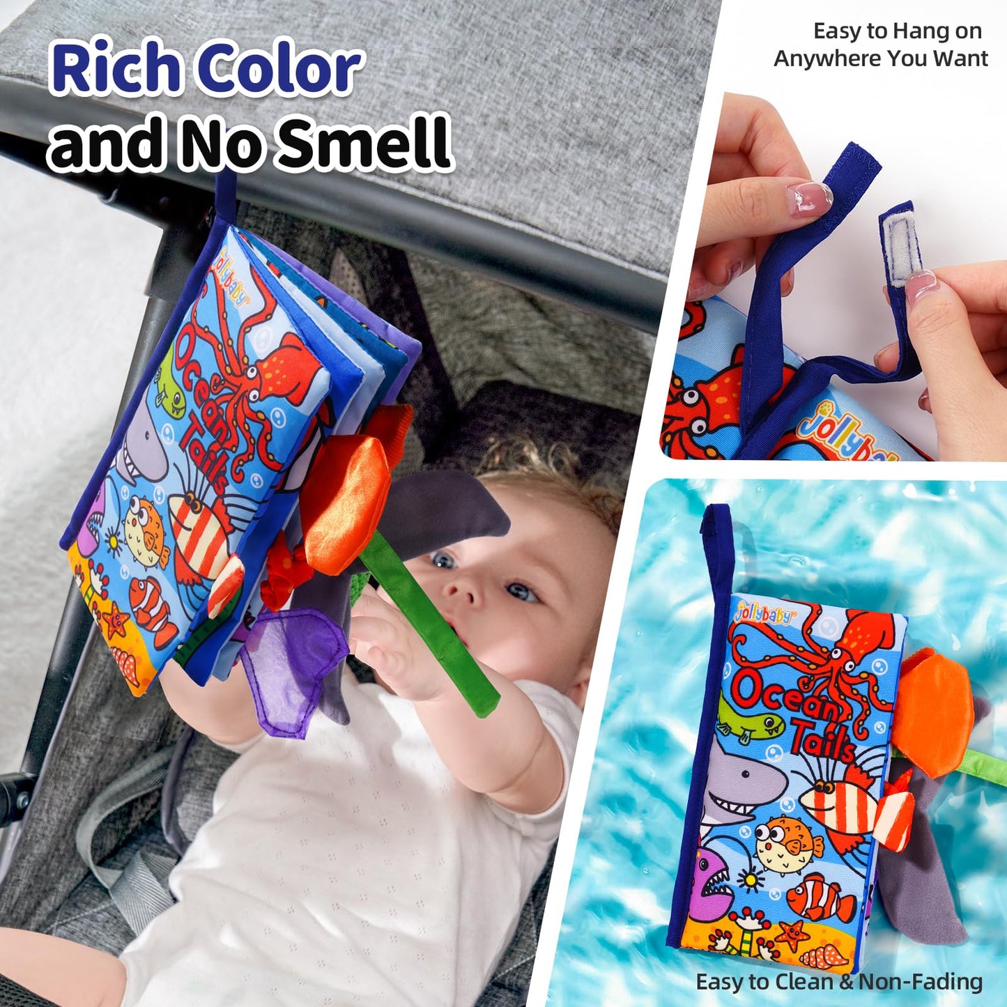Jollybaby Baby Cloth Books, Touch & Feel Crinkle Soft Books, for Infants Babies, Toddler Early Educational Interactive Stroller