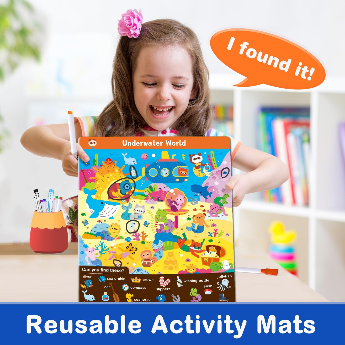 Elite Panda Preschool Learning Activities 60 Reusable Pages, (2-Pack) Kindergarten Workbook & Search And Find For Kids, Art And