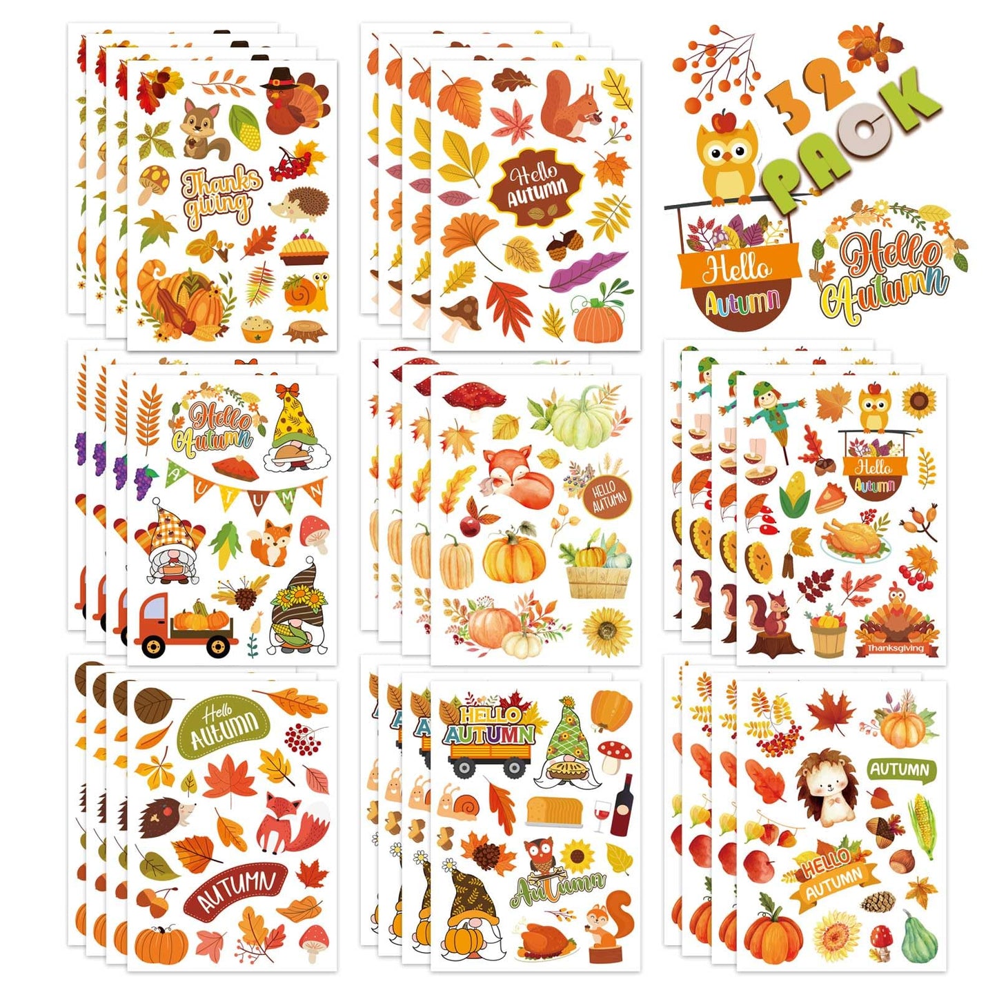 Fall Stickers Autumn Stickers For Kids 640Pcs Thanksgiving Maple Leaves Stickers Hello Fall Stickers Envelope Thanksgiving Party