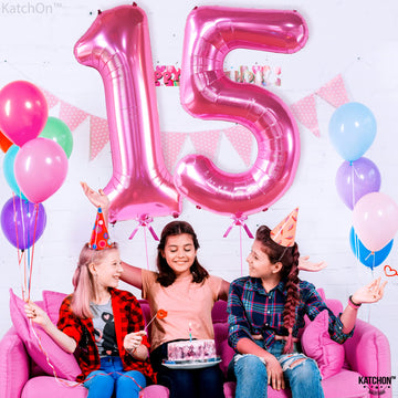 Katchon, Hot Pink 15 Balloons Number - 40 Inch | Pink 15 Birthday Balloons, Pink 15Th Birthday Decorations For Girls | Quinceanera Decorations | 15 Year Old Balloon, 15 Birthday Decorations For Girls