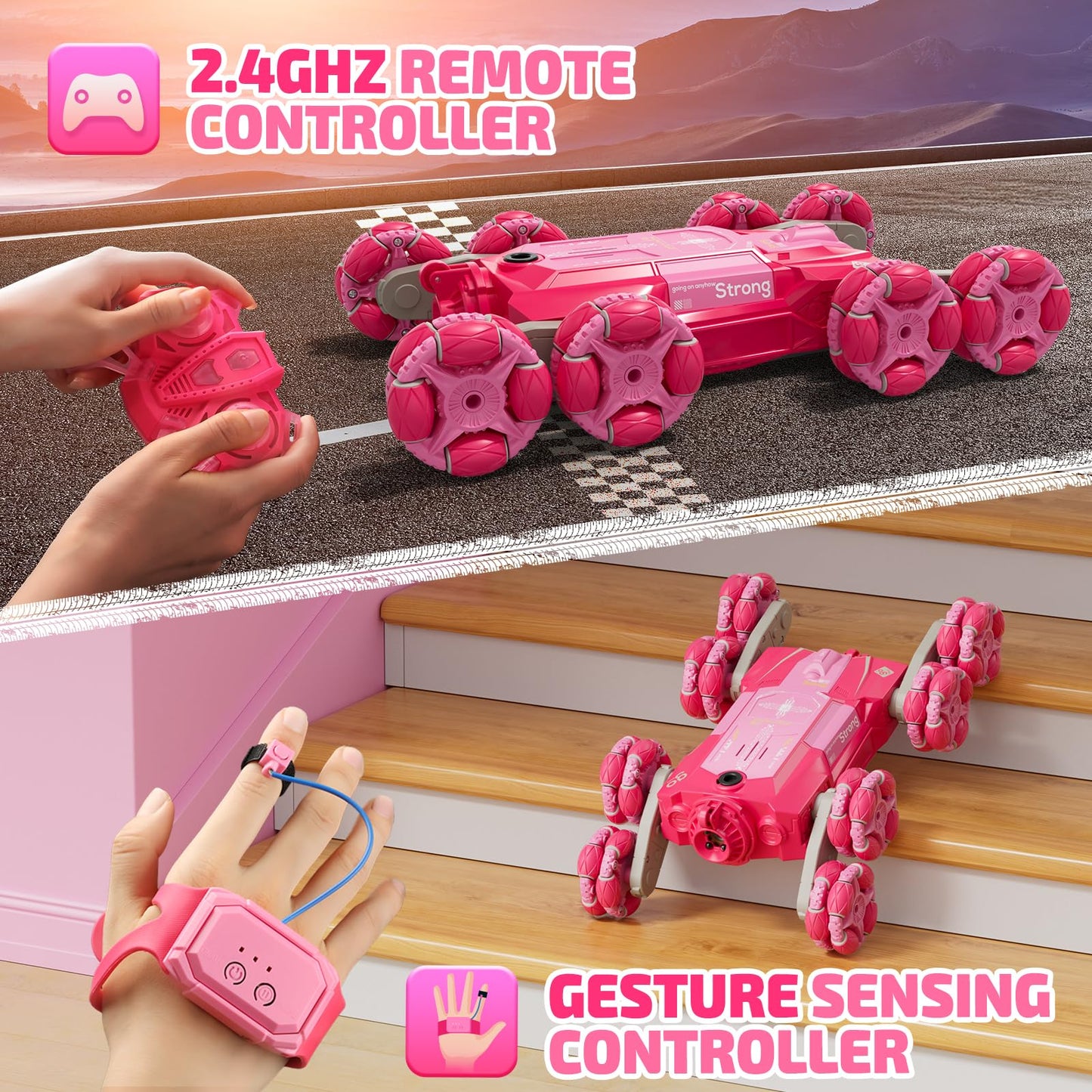 Carsky 8Wd Remote Control Cars Toys For Ages 8-13 Rc Stunt Drift Cars Kids 360Rotating Double Sided Gesture Sensing Toys For Boy