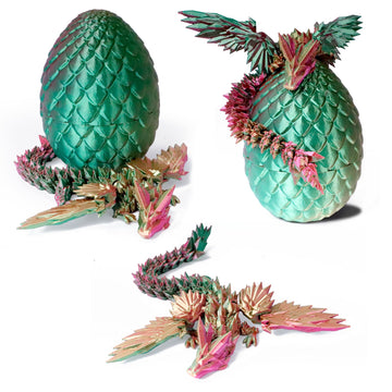 Flavery 3D Printed Flying Dragon In Egg - Dino Egg With 9'' Winged Dragon Inside, Colorful Fidget Toy, Birthday Gift, Flexible D