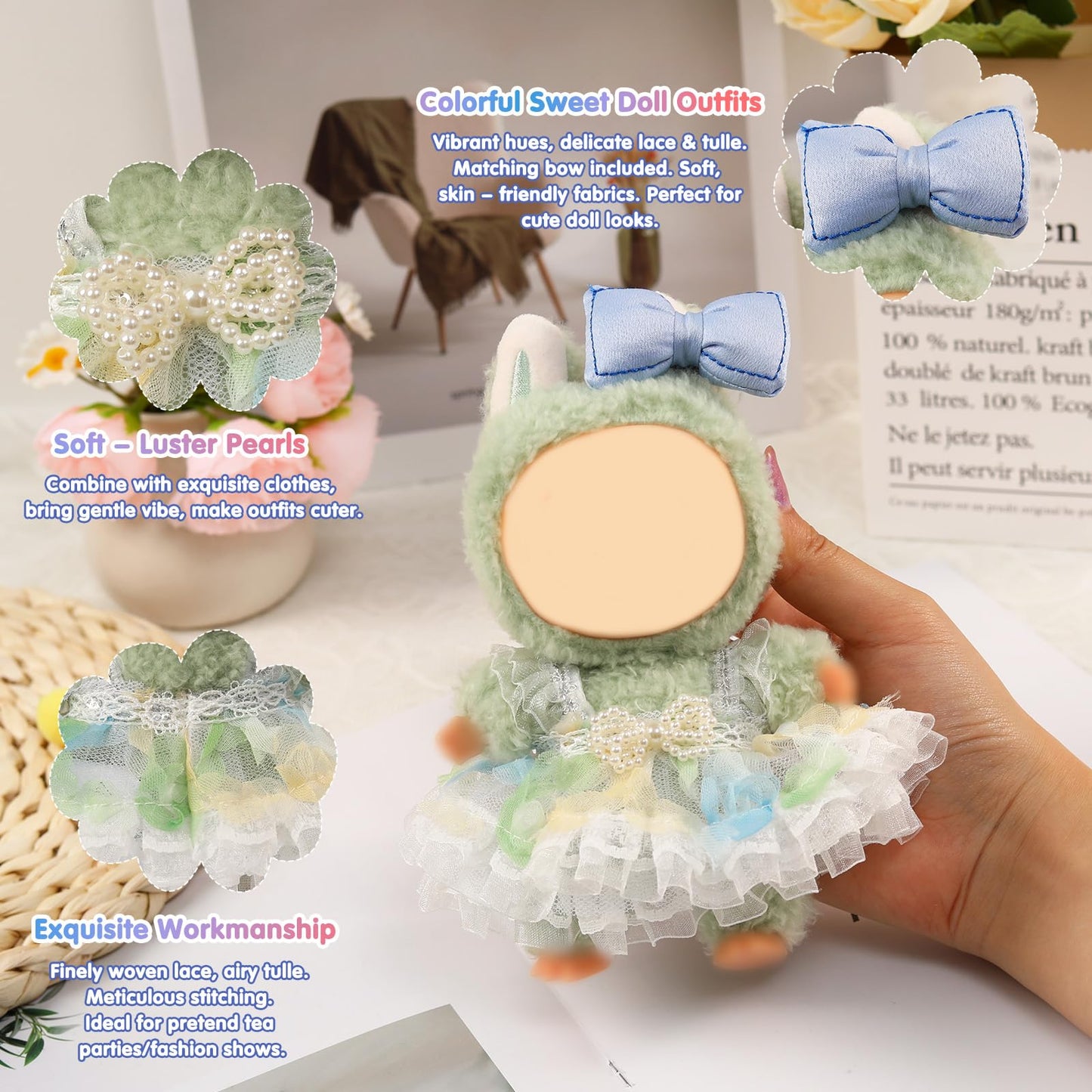 Clothes for 15-17cm Doll  Skirt Set for Dolls  1 Piece Skirt Outfit enhanced Fashion Cute Dress for 15-17cm Dolls Accessories (NO Doll) (Blue with Lace Trim)