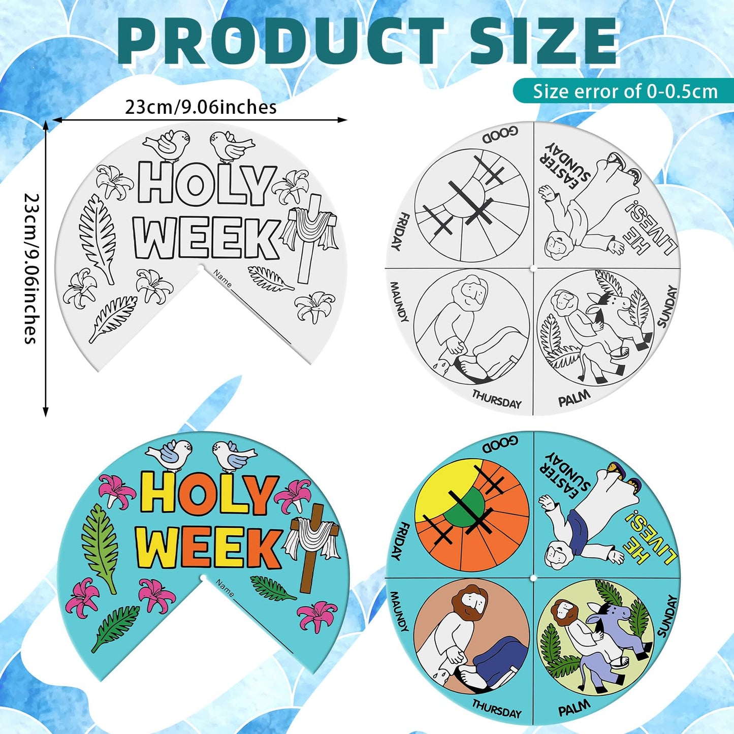Resurhang 36 Sets Color Your Own Holy Week Wheel, DIY Religious Easter Crafts Kit for Kids Holy Week Color Crafts for Kids Easte