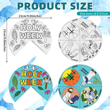 Resurhang 36 Sets Color Your Own Holy Week Wheel, DIY Religious Easter Crafts Kit for Kids Holy Week Color Crafts for Kids Easte