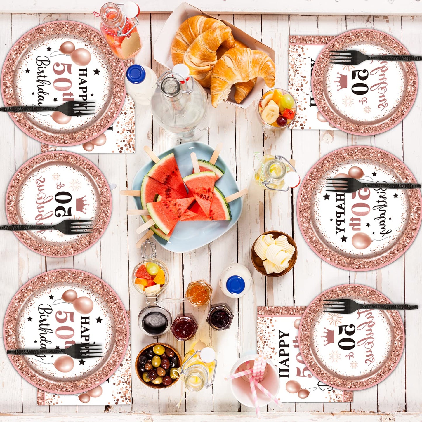 50 And Fabulous Birthday Decorations For 24 Guests,Rose Gold 50Th Birthday Plates And Napkins Tableware Set Disposable Fifty Bir