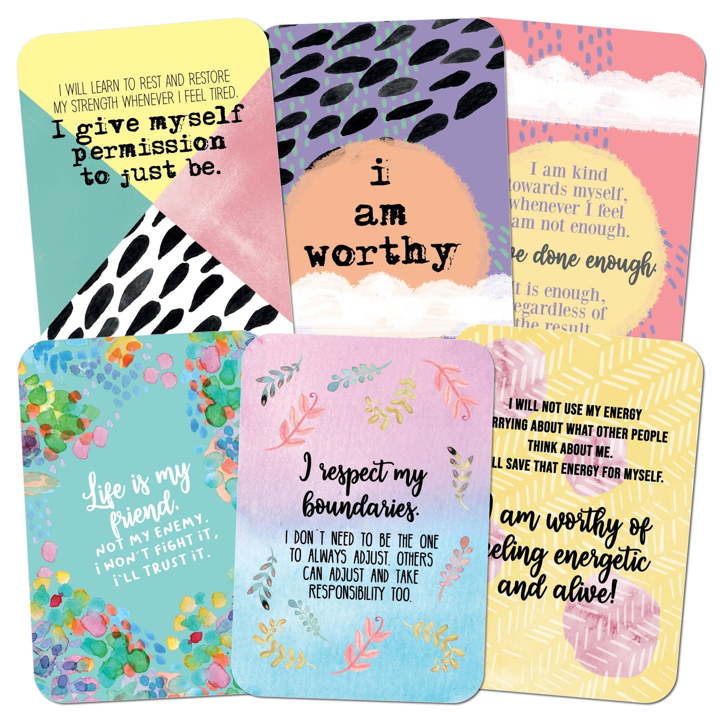 Sunny Present Anxiety Affirmation Cards - 45 Illustrated Self Care Cards, Small Size, Cardstock Material