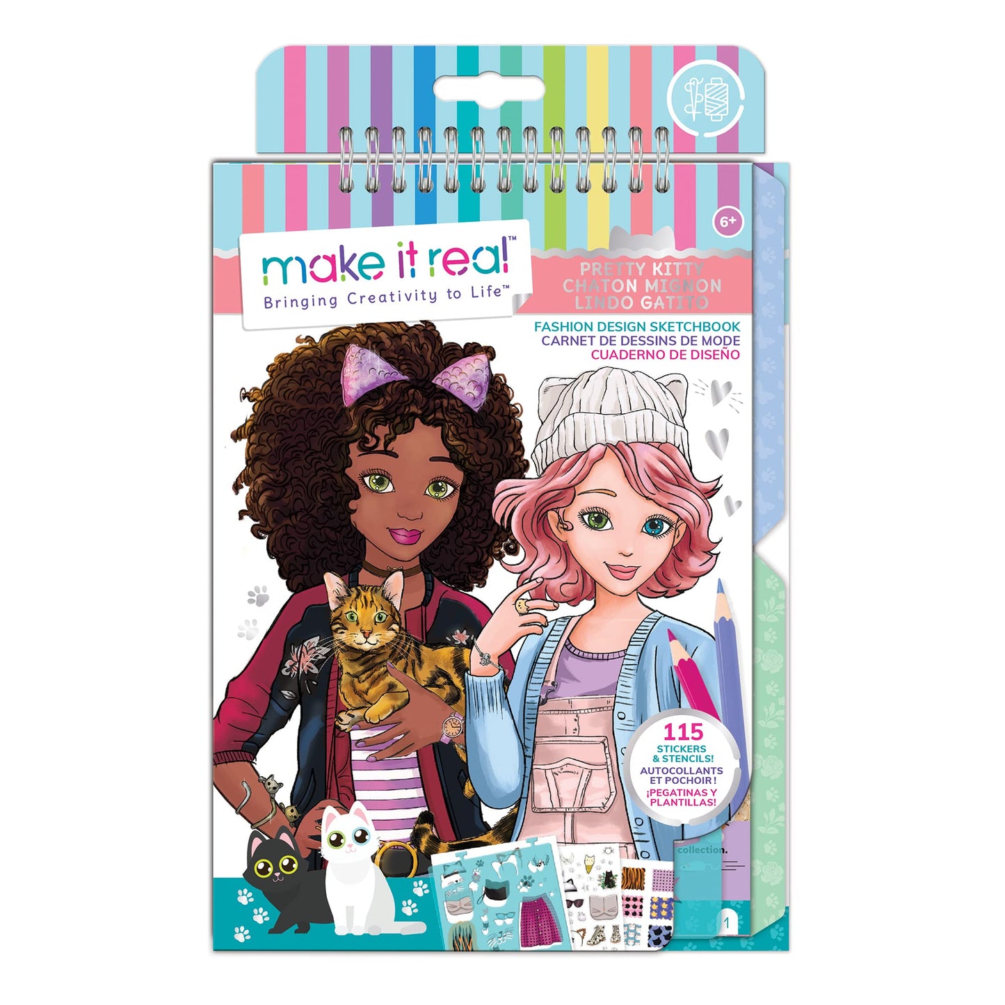 Make It Real - Fashion Design Sketchbook: Pretty Kitty. Cat Inspired Fashion Design Coloring Book for Girls. Includes Sketchbook