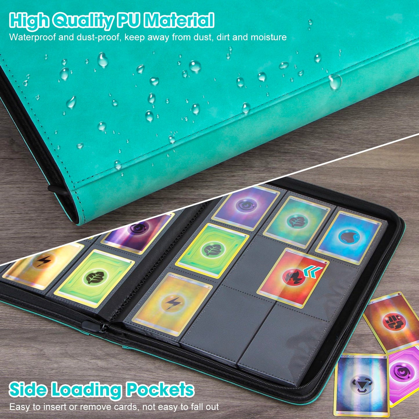 Old Canal Trading Card Binder  9 Pocket Card Album Folder Hold Up to 540 Cards  enhanced and Durable Zipper Binder  Cards Holder Album for MTG  TCG  Baseball Cards  Football Cards (Tiffany Blue)