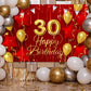 30Th Birthday Backdrop Banner Decorations Red And Gold For Women Men Happy 30 Years Old Bday Background Photography Party Decor Sign Supplies