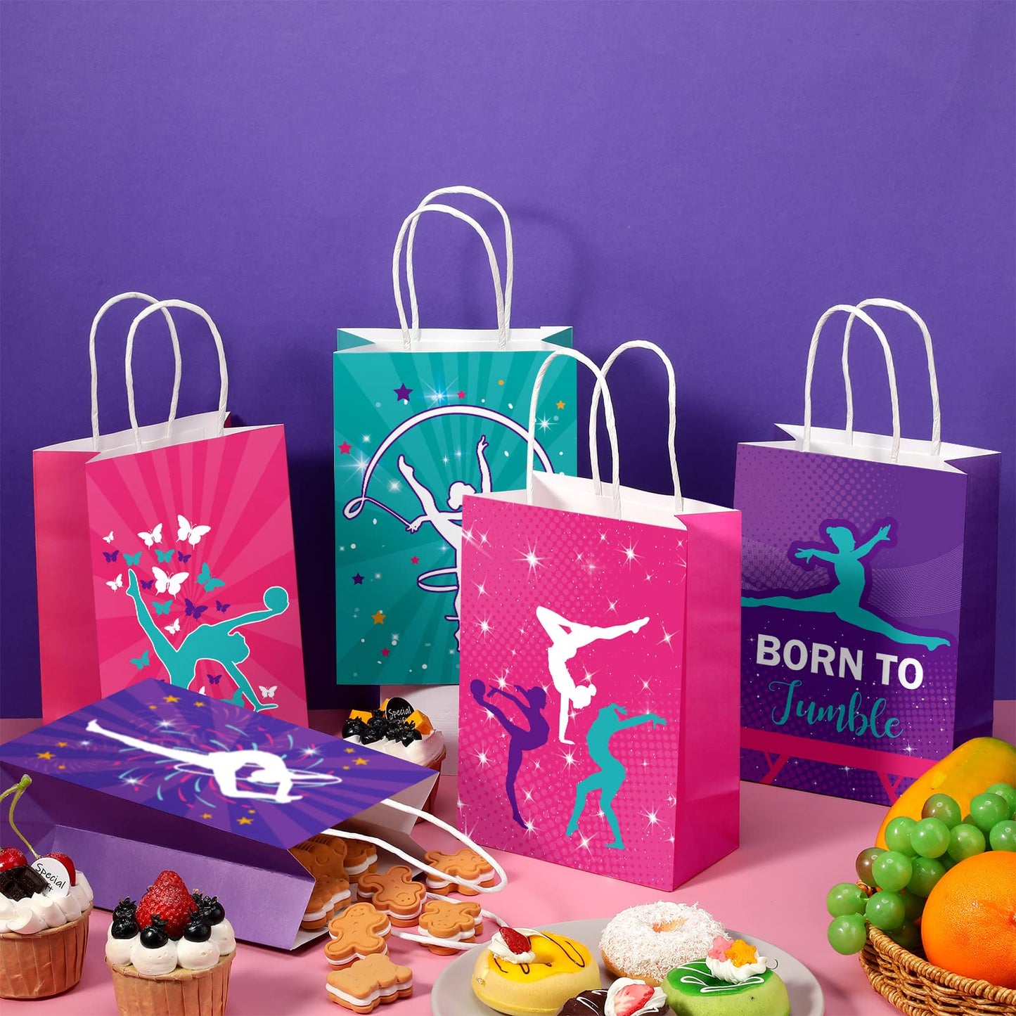 Gueevin 24 Pcs Gymnastics Party Bags Gymnastics Birthday Gift Goodie Bags Party Favors Paper Birthday Decor for Teens Gymnasts C