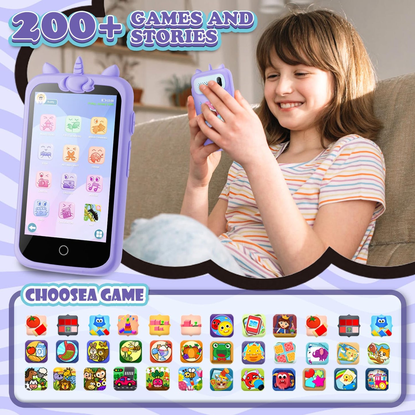 Kids Toys Phone, 3.97'' Touchscreen Mini Phones For Kids, Learning Phone Puzzle Games For Girls Boys, 1500Ma Toys Cell Phone, 8G