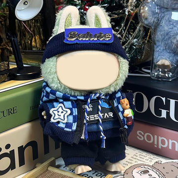 QIUTIMIY Clothes for Doll 17cm Doll Clothes 4-Piece-Blue-Set Doll Clothes enhanced Doll Outfit with Accessories-Headband+Jacket+Sweatshirt+Sweatpants(NO Doll Included)