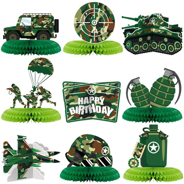 9 Pieces Army Party Decorations Camouflage Birthday Party Decorations Military Honeycomb Centerpieces for Tables Decorations for