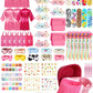 Suhine 6 Set Spa Party Supplies For Girls, Kids Satin Robes Nail Salon Kit Spa Kit Accessories For Birthday Party Favors (Pink,