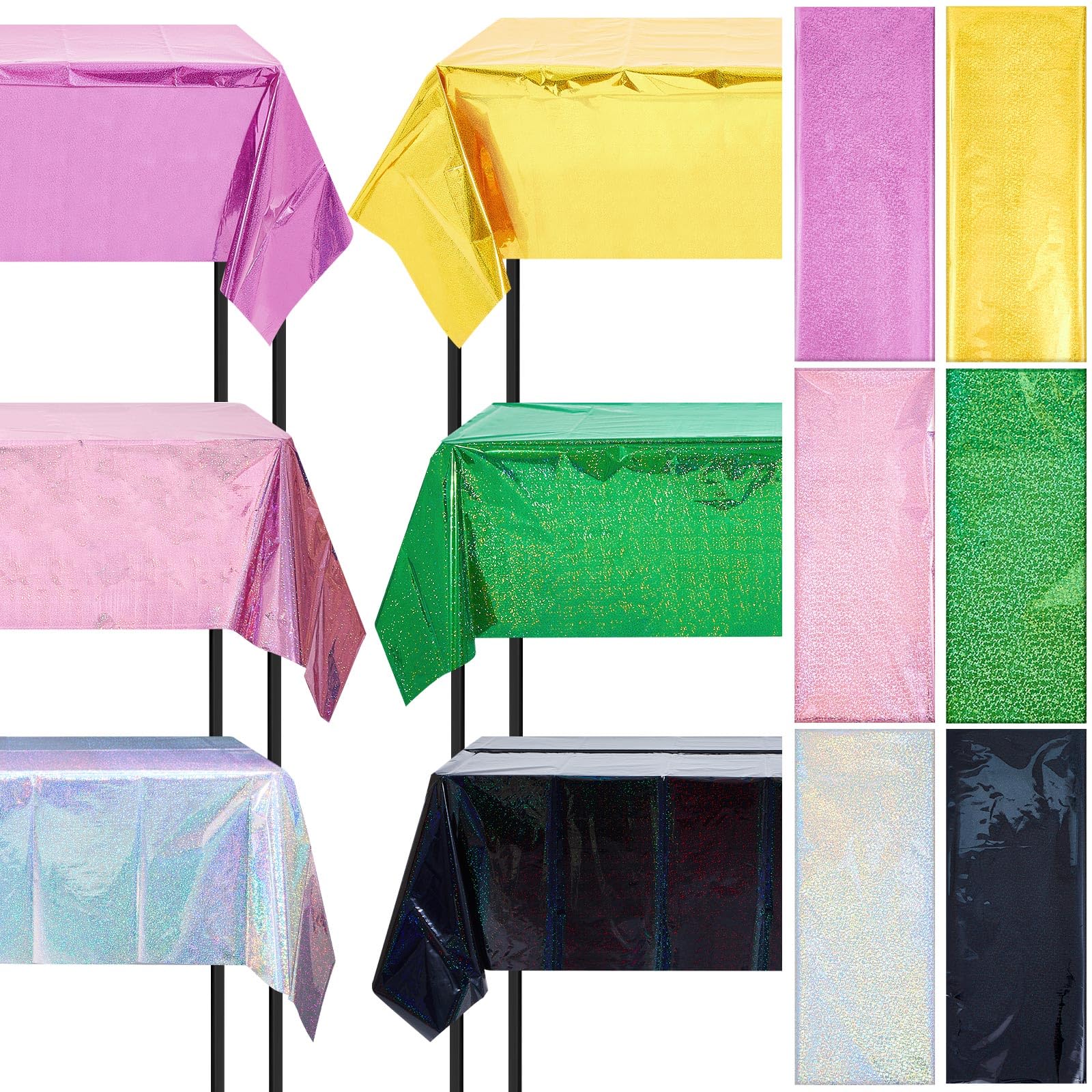 LOYIM 6 Pcs Witch Holographic Tablecloth for Party Pink Green Black Silver Gold 54 x 108 Witch Princess Theme Decorations Irides