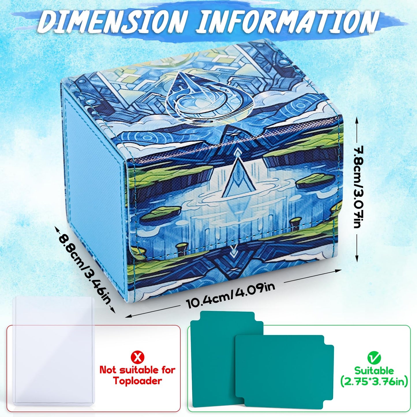 Uaono Deck Box For Mtg Cards, Trading Card Storage Box Holds 120+ Sleeved Commander Deck, Pu Leather Card Box Suits Tcg Magic Cards With 2 Dividers (Blue,Drop)