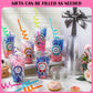 Qinyoung 24 Set Creative Happy Birthday Gifts from Teacher Students Birthday Cups with Lids Colorful Straws Stickers and Raffia