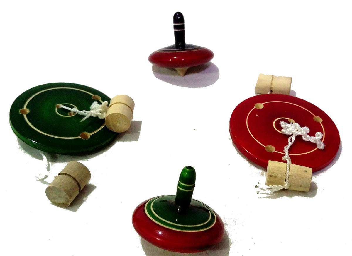 Crafts India Handcrafted Wooden Spinner , lattu, bugari , Tops , Toys / Dolls Combo  2 + 2