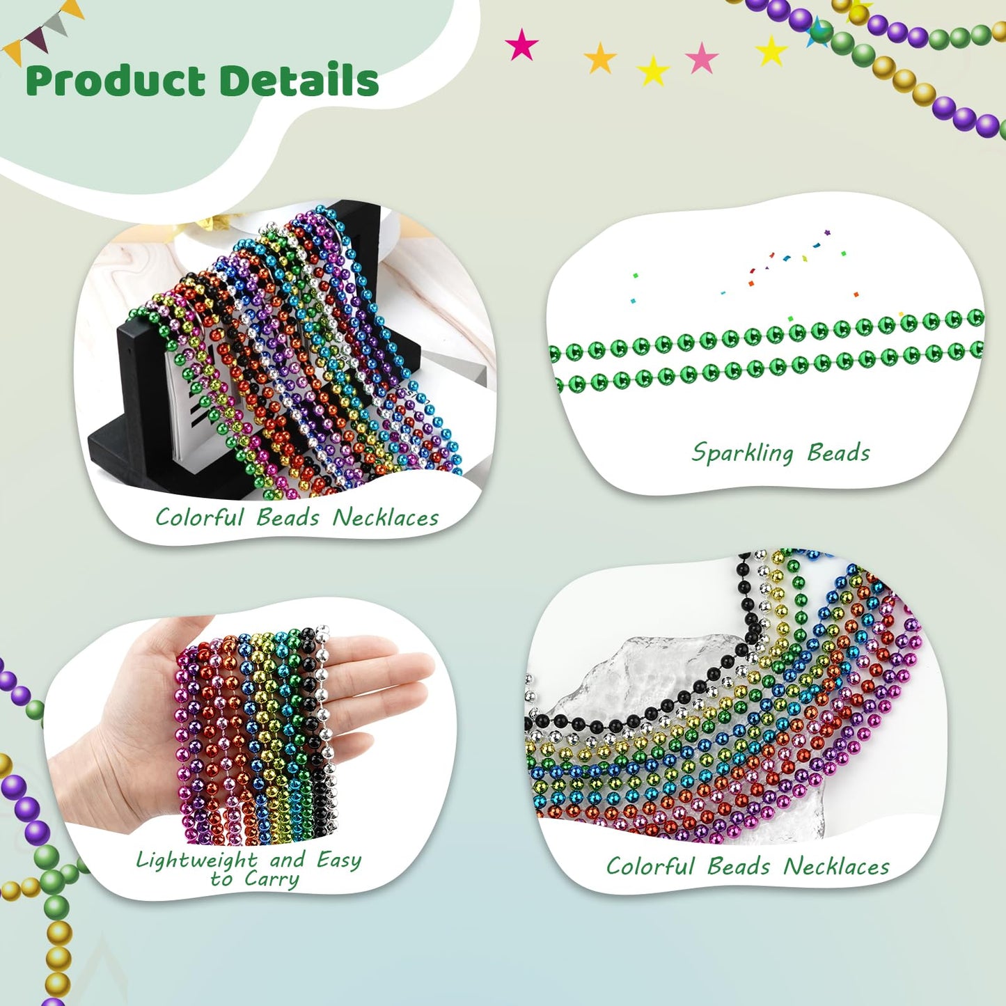 SHAOQINLIN 24 Pcs 33 Inch 7 mm Metallic Green Bead Necklaces, Mardi Gras Beads Necklace St. Patrick's Day Bead Necklaces Bulk fo