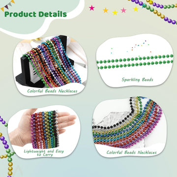 SHAOQINLIN 24 Pcs 33 Inch 7 mm Metallic Green Bead Necklaces, Mardi Gras Beads Necklace St. Patrick's Day Bead Necklaces Bulk fo