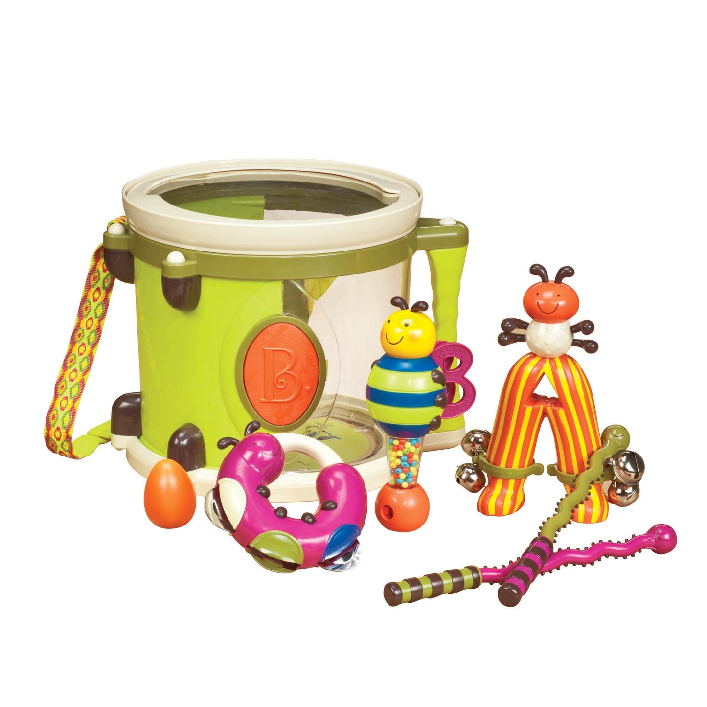 B. Toys – Musical Instruments For Kids – Portable Drum Set – Percussion Toys For Toddlers – Jingle Bell, Tambourine, Maraca & More – 18 Months + – Parum Pum Pum