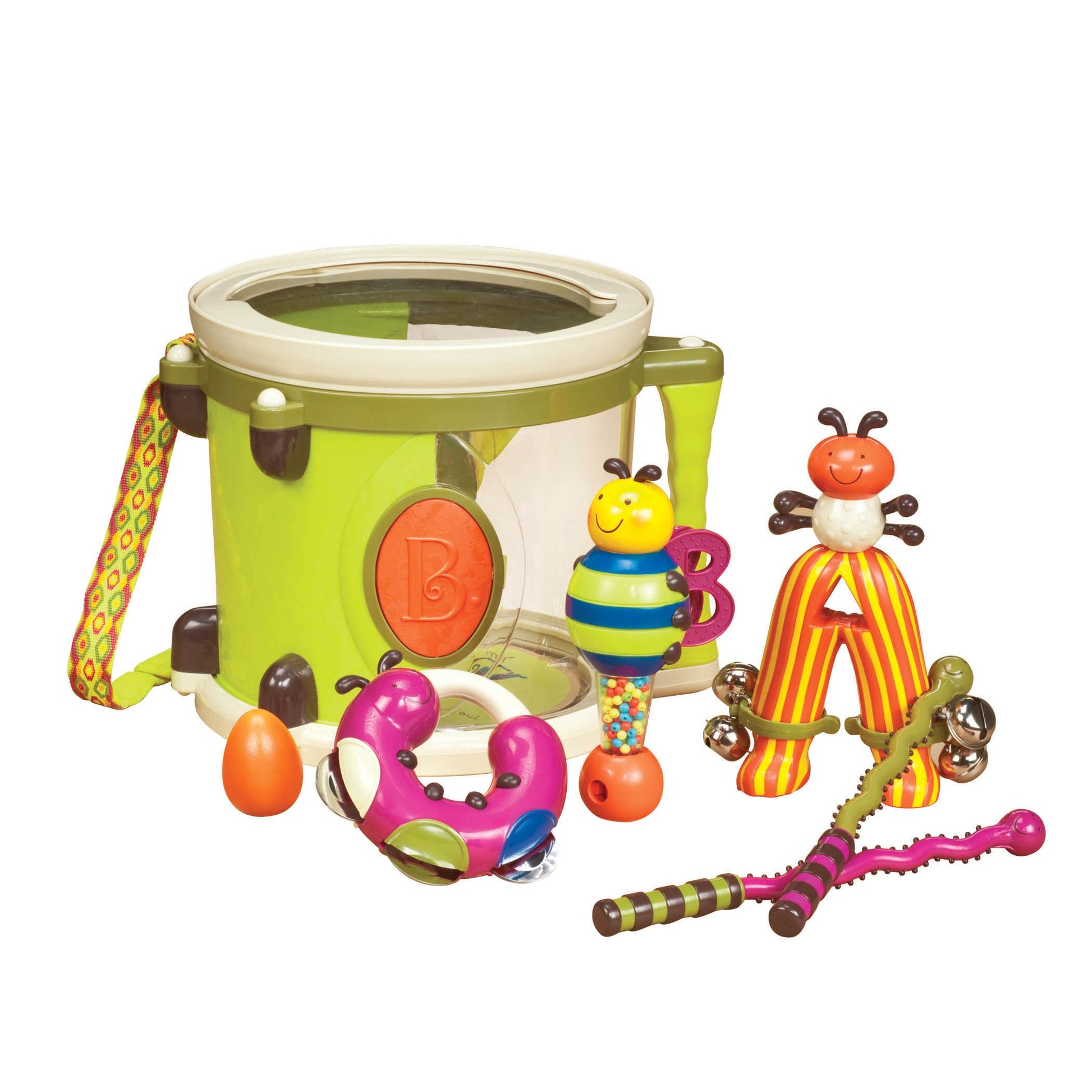 B. Toys – Musical Instruments For Kids – Portable Drum Set – Percussion Toys For Toddlers – Jingle Bell, Tambourine, Maraca & More – 18 Months + – Parum Pum Pum
