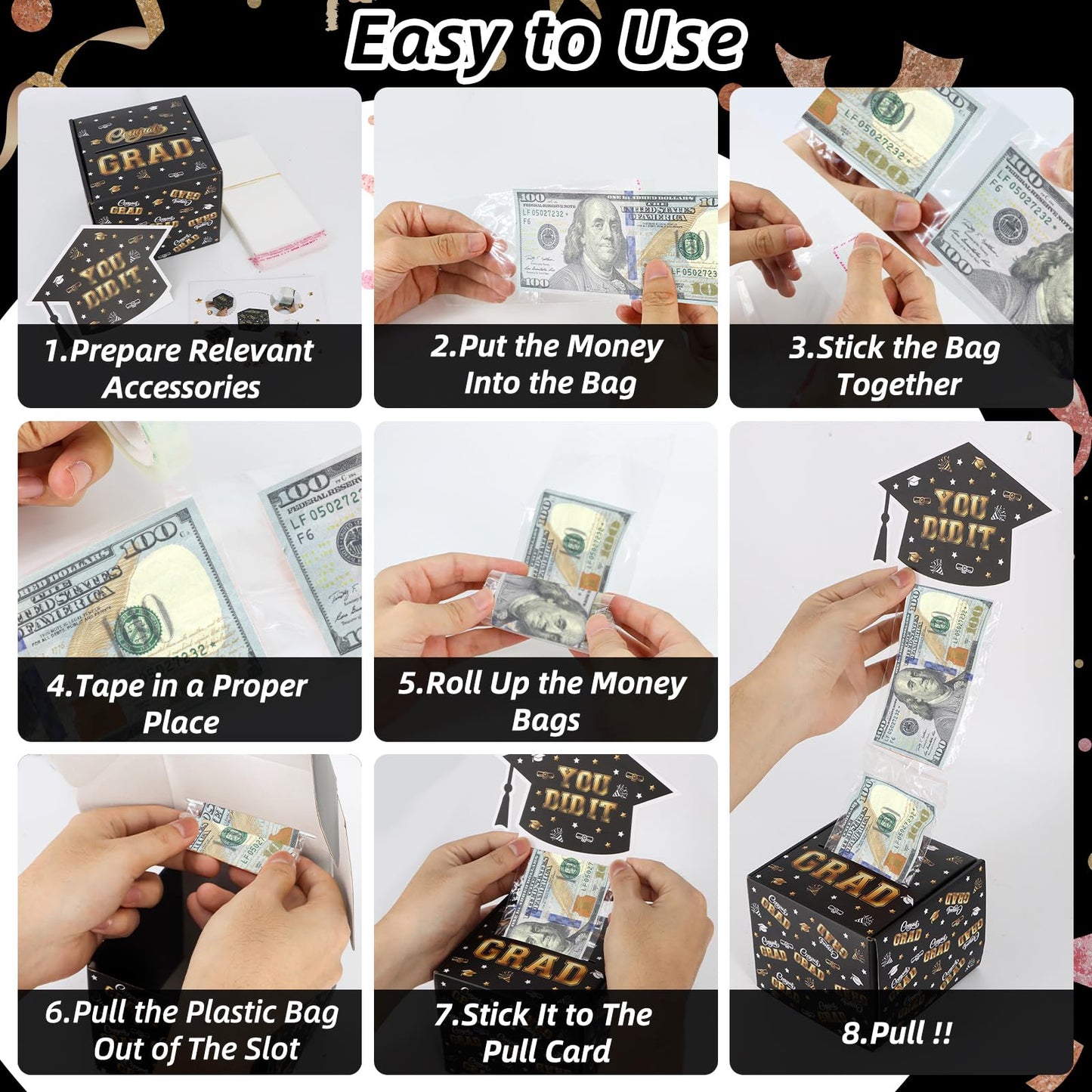 Wenmthg 2024 Graduation Money Box For Cash Gift Pull - Graduation Gift - 100 Pack Surprise Box Explosion Gift - Diy Grad Card Bo