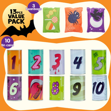Joyin 13 Pcs Halloween Carnival Bean Bag Toss Game Set With 10 Tin Cans And 3 Bean Bag For Holiday, Birthday Party