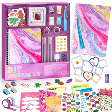 Perryhome Diy Journal Kit For Girls Ages 8-14, Diy Girls Journal Set For Teenage Girls Scrapbook & Diary Kits, Journaling Art Crafts Kit Teen 8 9 10 11 12 13 14 Year Old Girl Birthday Gifts - Purple