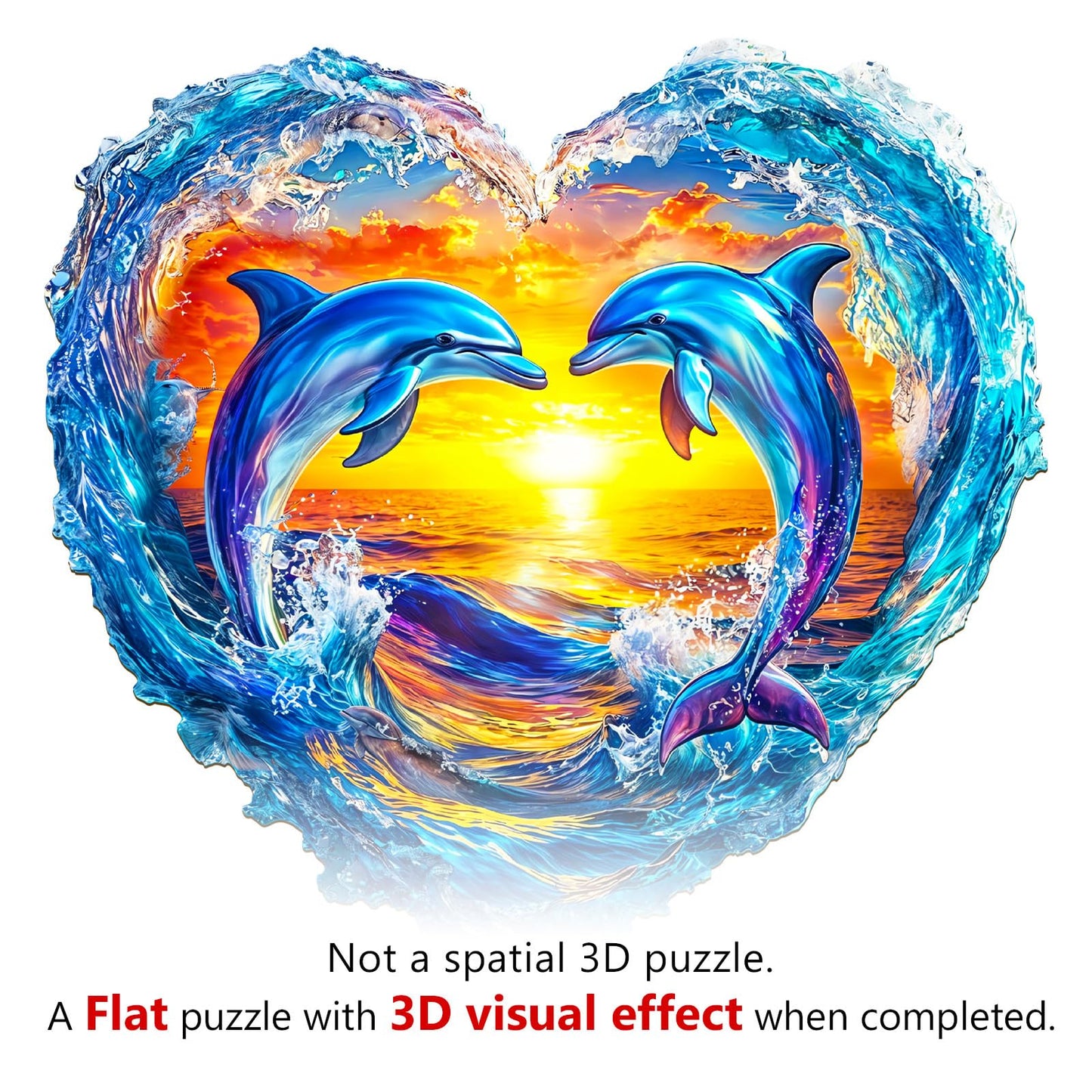 Wooden Puzzles for mature-themeds  Unique Animal Shaped Heartfelt Dolphins mature-themed Puzzle  3D Vision Wooden Jigsaw Puzzles mature-themed  Challenging Creative Gifts Family Games 13.4 * 13.1in 250pcs