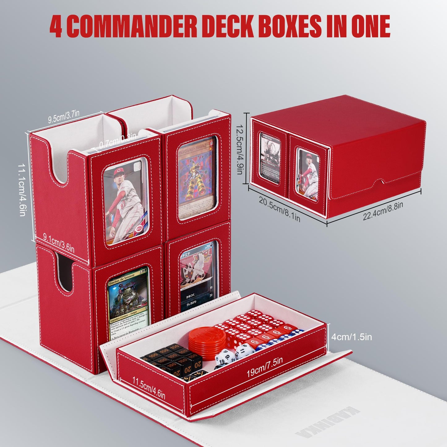 Card Deck Box For Mtg With Commander Display, 5 In 1 Card Storage Box Fits 400+ Double-Sleeved Cards, Removable Deck Case For Tc