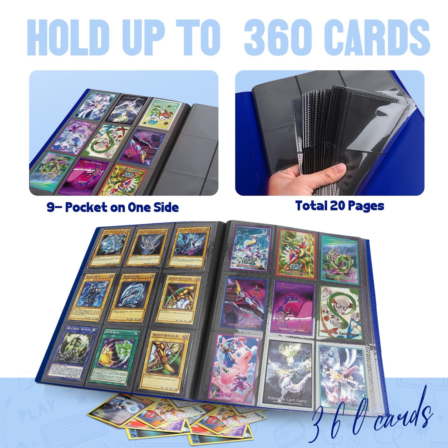 Card Binder 9-Pockets Trading Card Binder 20 Pages  360 Card Capacity Collection Binder  Card Folder for MTG  TCG  Game Cards & Sports Cards(Dark Blue)