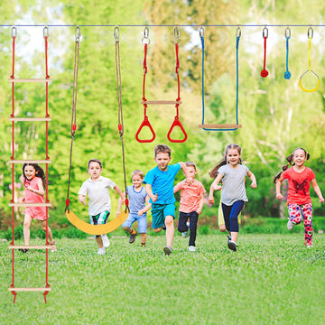 65Ft Ninja Warrior Obstacle Course For Kids With 12 Obstacle Course Accessories-Swings, Monkey Bars, Arm Trainers And More, Suit