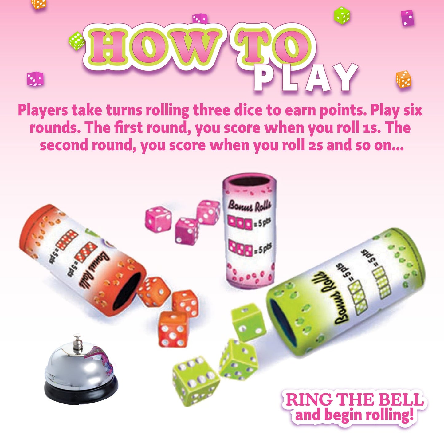 Continuum Games Box Of Bunco Game Party Box For Ladies Night With The Girls, Adult Games For 2-12 Players With 3 Sets Of Bunco Dice, Bell, And Score Pad For Ladies Night Games, Bunco Gifts For Women