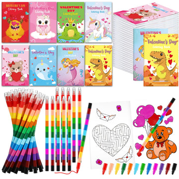Fulmoon 144 Pcs Valentines Day Coloring Books for Kids Valentines Party Favors Bulk Gifts Valentine Coloring Book Set Goodie Ba