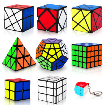 Coolzon Speed Cube Set - 9 Pack Magic Cubes, Plastic Puzzles for Kids & Adults, Includes Pyraminx, 2x2, 3x3, 4x4,