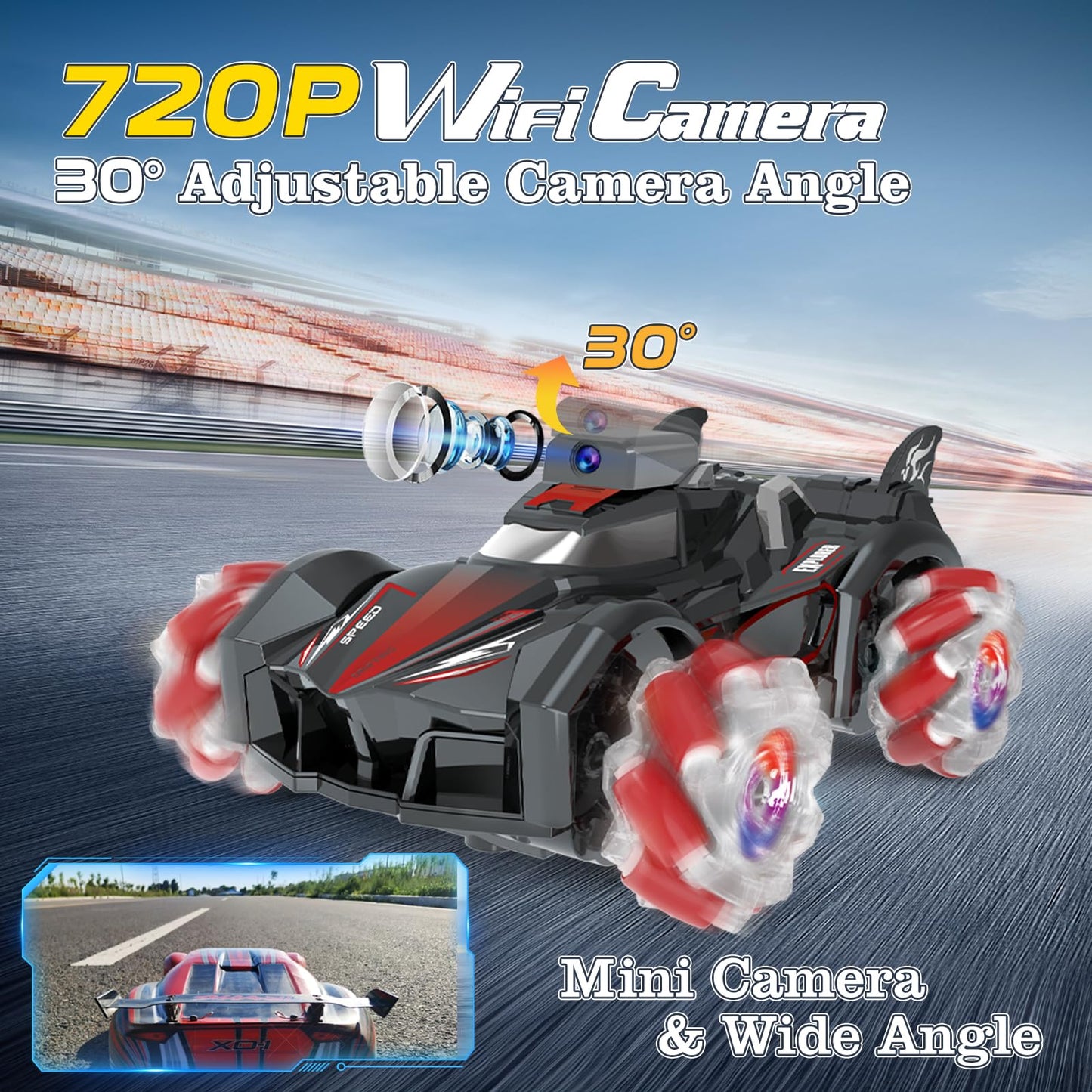 Yasola Rc Car With Camera For Kids, Remote Control 360 Rotating High Speed Stunt Vehicle Toy For Boys And Girls, Rechargeable Ra