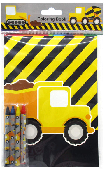 Tiny Mills Construction Trucks Coloring Book with Crayons Party Favors, 12 Coloring Books and 48 Crayons Birthday Party Supplies