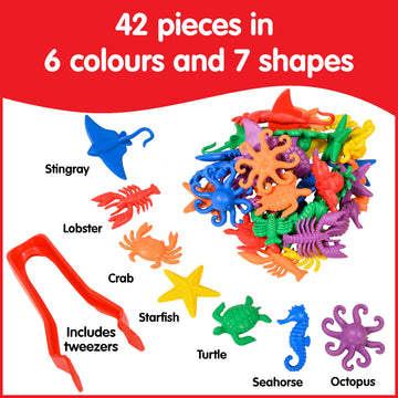 Edxeducation-13151 Aquatic Counters - Mini Jar Set Of 42 - Learn Counting, Colors, Sorting And Sequencing - Math Manipulative For Kids