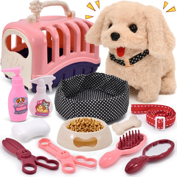 G.C 13Pcs Dog Toys For Kids Girls, Walking Barking Electronic Interactive Stuffed Dog Plush With Carrier & Accessories Toys Pretend Play Puppy Pet Care Playset, Gifts For Little Girls 3 4 5 6 Year Old
