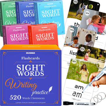 Quokka 520 Sight Words Flash Cards For Kids Adults - From Pre-K To 3Rd Grade - 5 Levels & Bold Font & Jumbo Size & Dry Erase Car